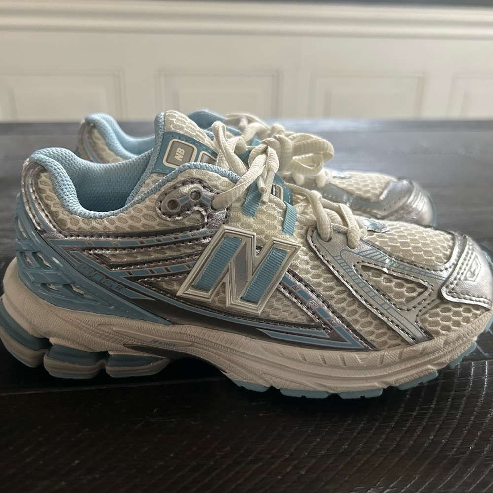 New Balance Kids' White and Blue Sneakers